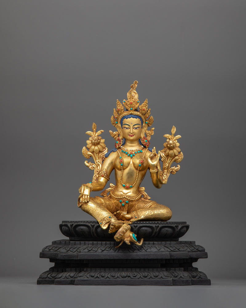 Enlightened Green Tara Guru Figurine of Compassion | Swift Liberator with Utpala Lotus