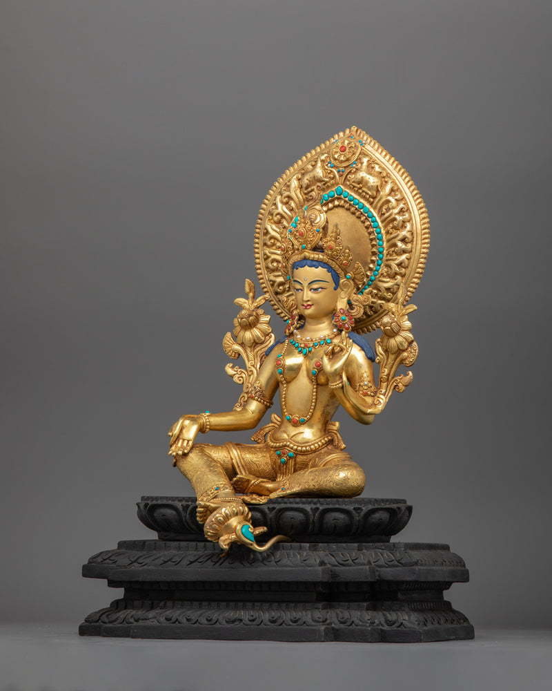 Enlightened Green Tara Guru Figurine of Compassion | Swift Liberator with Utpala Lotus