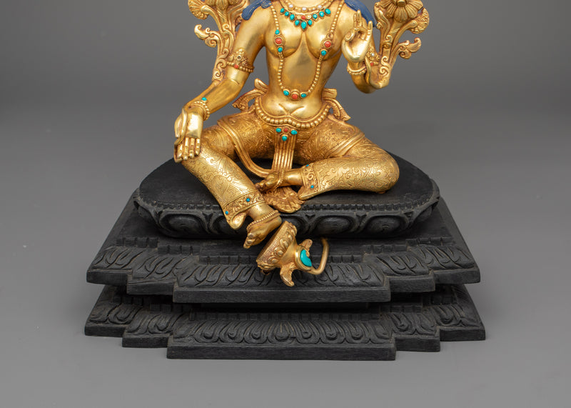 Enlightened Green Tara Guru Figurine of Compassion | Swift Liberator with Utpala Lotus