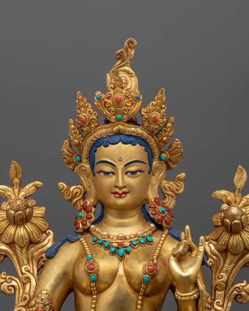 Enlightened Green Tara Guru Figurine of Compassion | Swift Liberator with Utpala Lotus