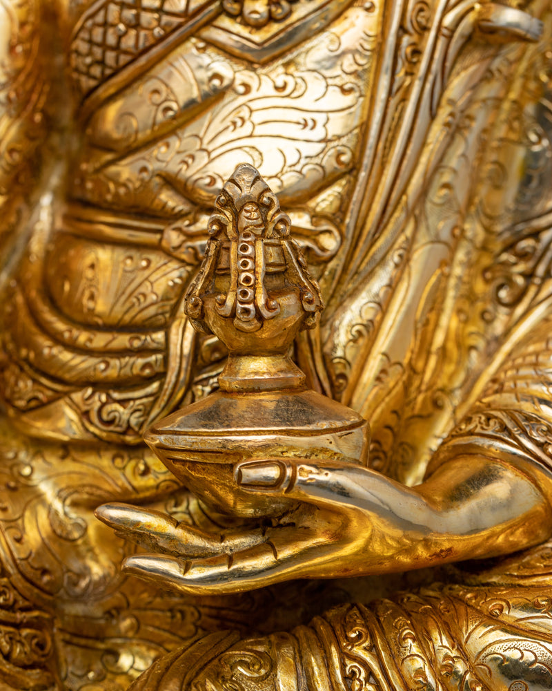 Guru Rinpoche Lotus-Born Tantric Master Statue | Handcrafted Gold Electroplated Artwork