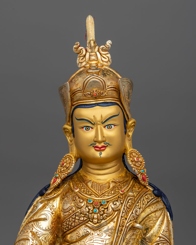 Guru Rinpoche Lotus-Born Tantric Master Statue | Handcrafted Gold Electroplated Artwork