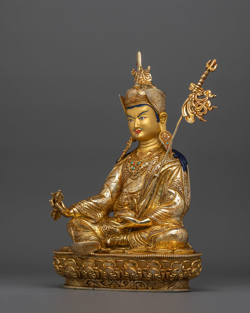 Guru Rinpoche Lotus-Born Tantric Master Statue | Handcrafted Gold Electroplated Artwork