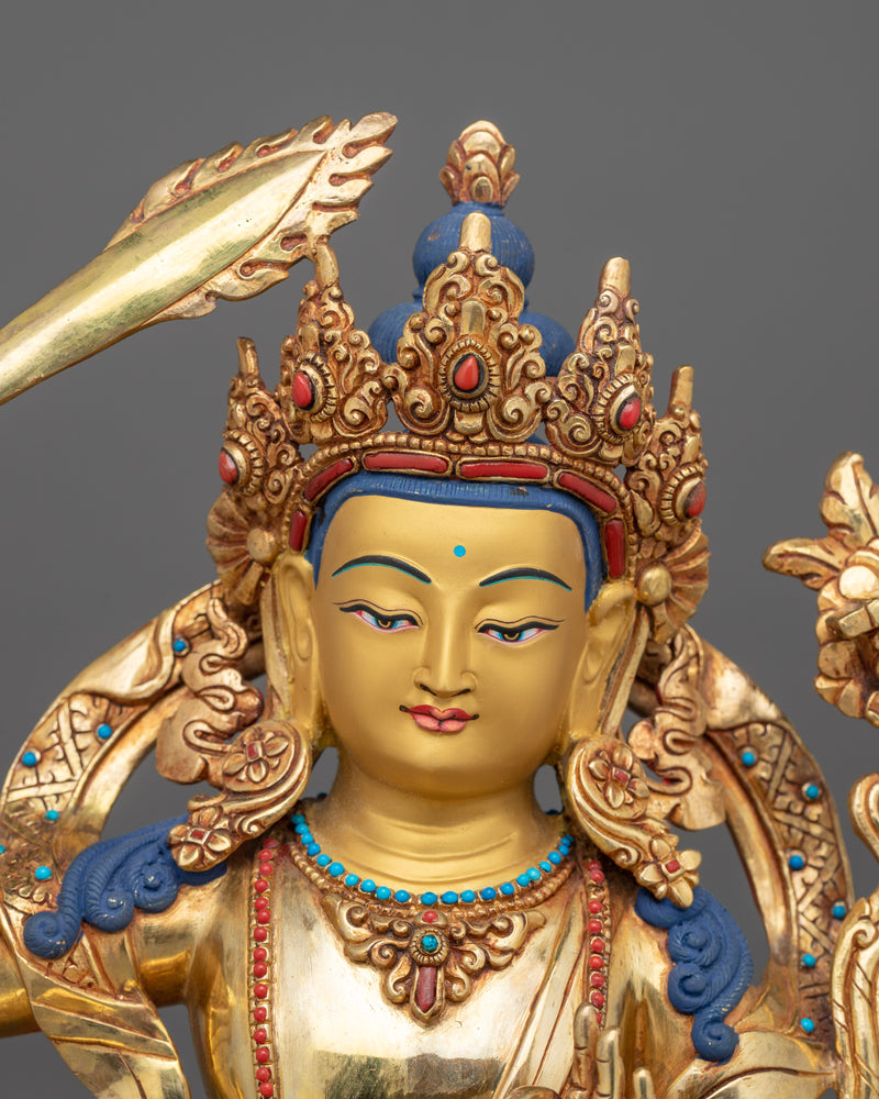 Bodhisattva of Wisdom Manjushri Dharma Decor | Traditional 24K Gold Gilded Art