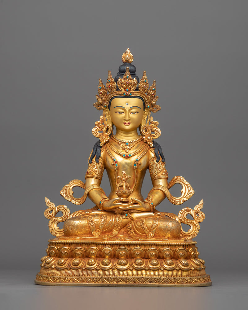 Amitayus Statue, 33.5 cm, 24k Gold Gilded.