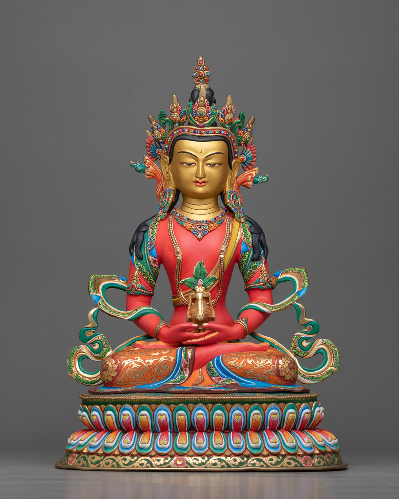 red painted amitayus statue