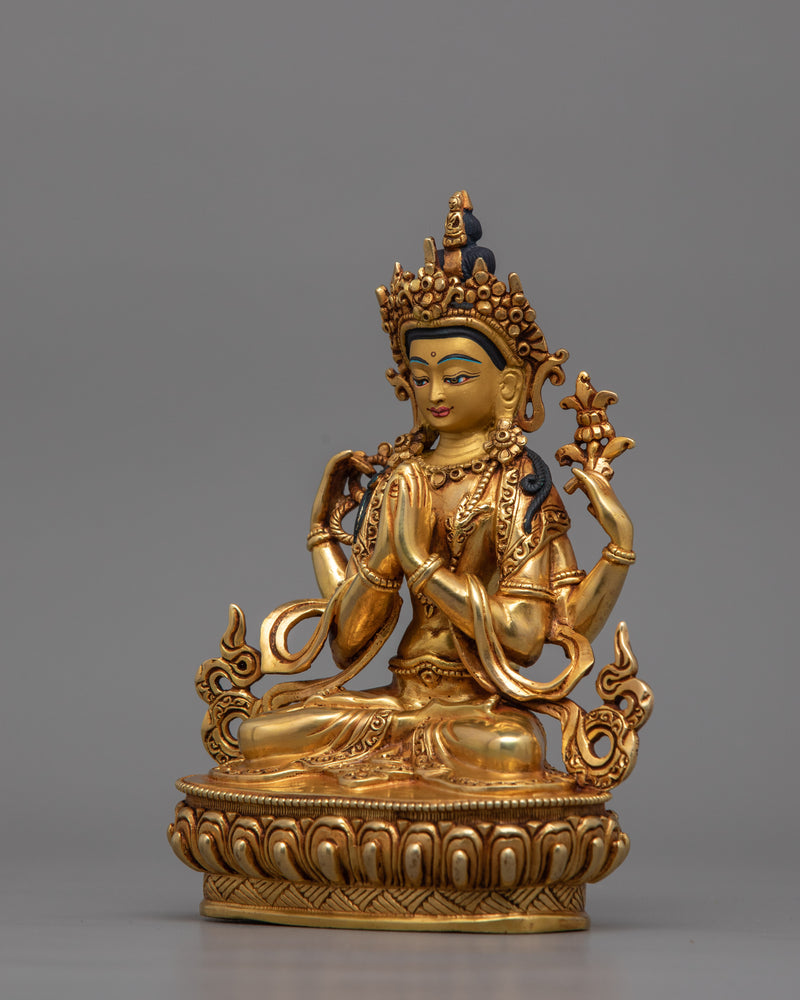 Chenrezig Four-Armed Compassion Deity Sculpture | Avalokiteshvara Statue