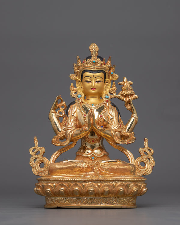 Compassionate Chenresig Dharma Buddha Statue | 24K Gold Gilded Artwork