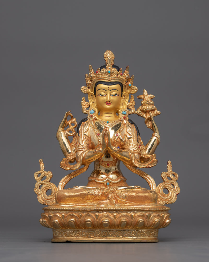 Compassionate Chenresig Dharma Buddha Statue | 24K Gold Gilded Artwork