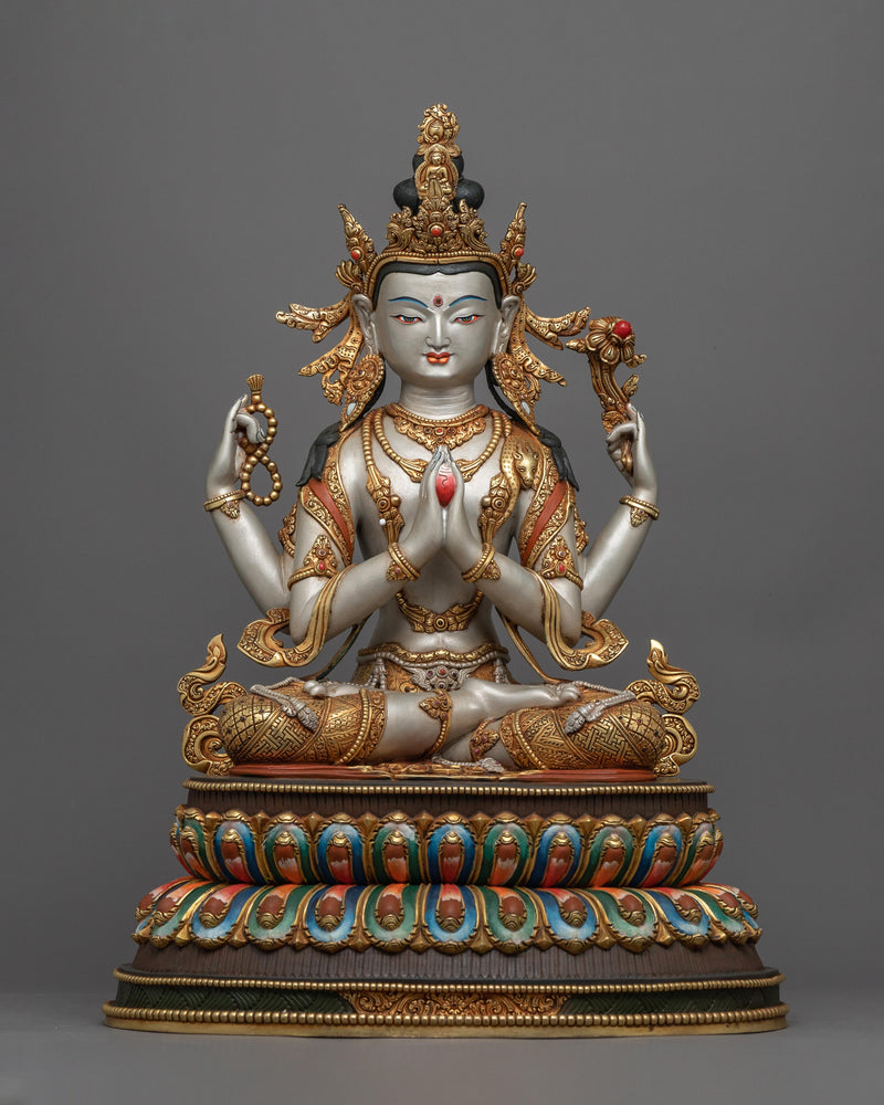 four-armed-chenrezig-painted sculpture