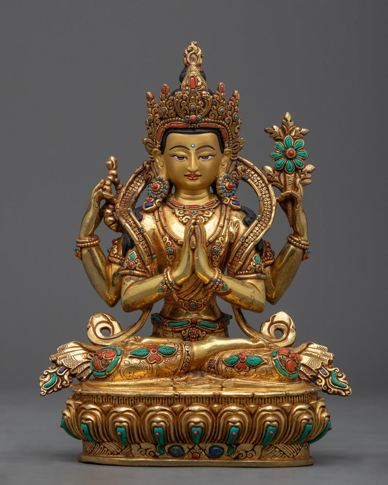 Four-Arm Chenrezig Sculpture | Elevate Gold with Shrine our Gilde Your