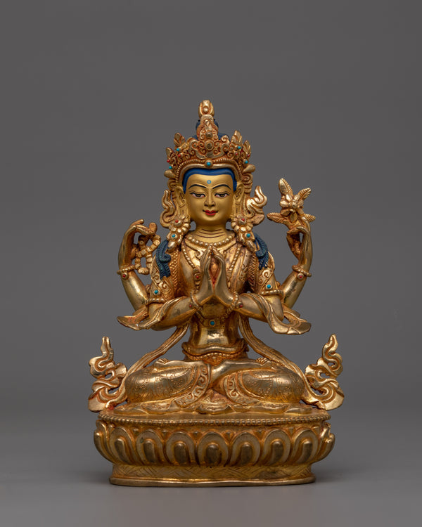 Traditional Himalayan Artwork Chenrezig Statue | Deity With Four Armed