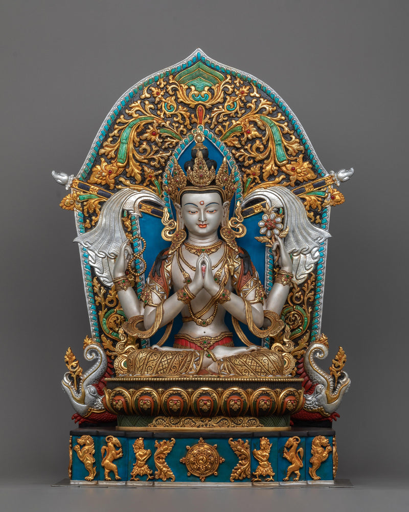 Four-Arm Chenrezig on Throne | Embodiment of Universal Compassion