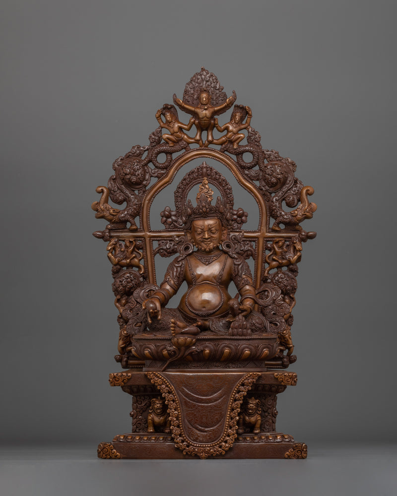 Handicraft Dzambhala Statue with Mongoose | Oxidized Copper Buddhist Artwork