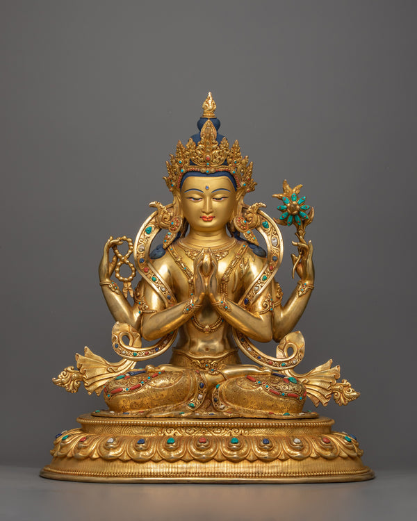 four-arm-chenrezig-golden-statue