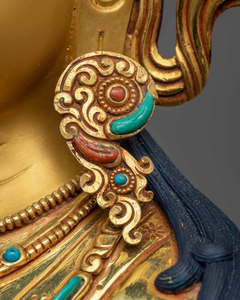 Exquisite Sgrol-ljang Green Tara Statue | 24K Gold Gilded Copper Sculpture