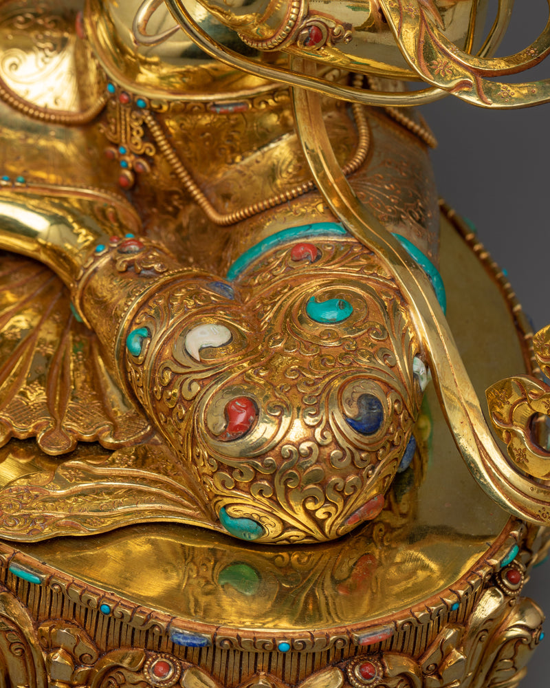 Exquisite Sgrol-ljang Green Tara Statue | 24K Gold Gilded Copper Sculpture