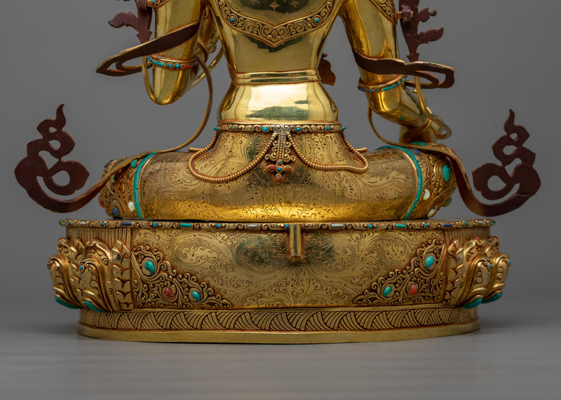 Exquisite Sgrol-ljang Green Tara Statue | 24K Gold Gilded Copper Sculpture