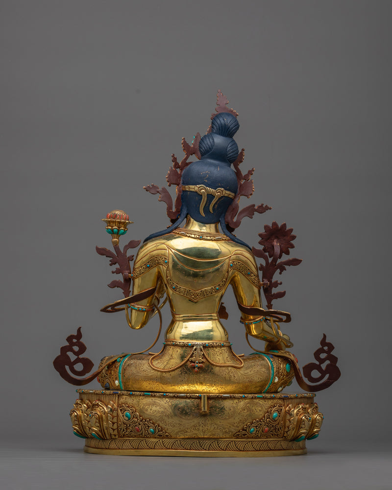 Exquisite Sgrol-ljang Green Tara Statue | 24K Gold Gilded Copper Sculpture