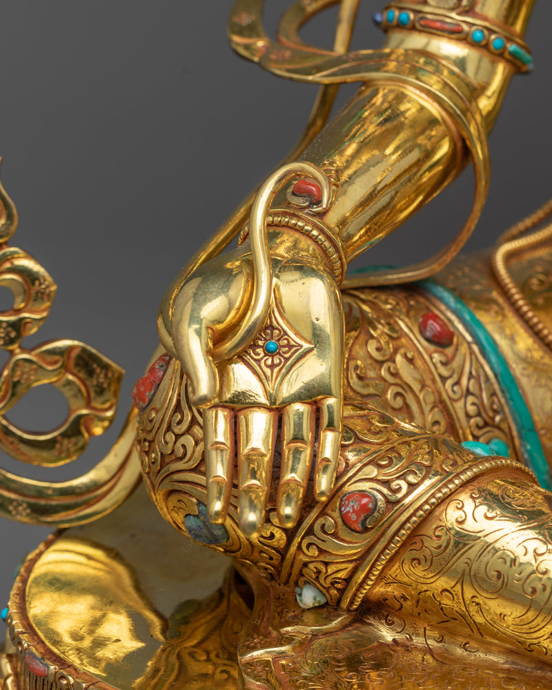 Exquisite Sgrol-ljang Green Tara Statue | 24K Gold Gilded Copper Sculpture