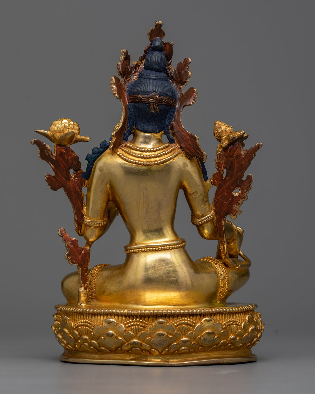 Elegant Green Tara Buddha Statuette in 24K Gold | Nepalese Traditional