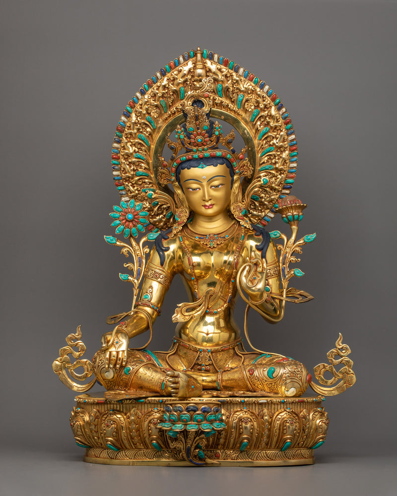 green-tara-sculpture-in-her-lotus-throne