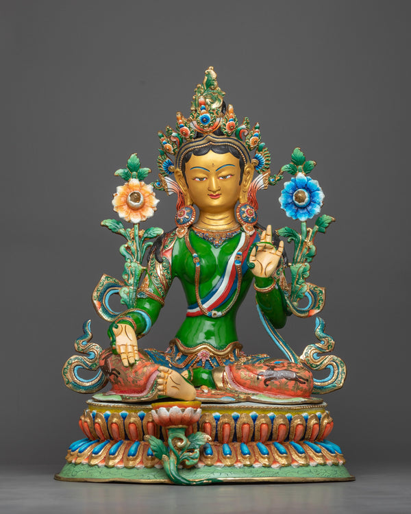 Hand-painted Colorful Green Tara Statue 