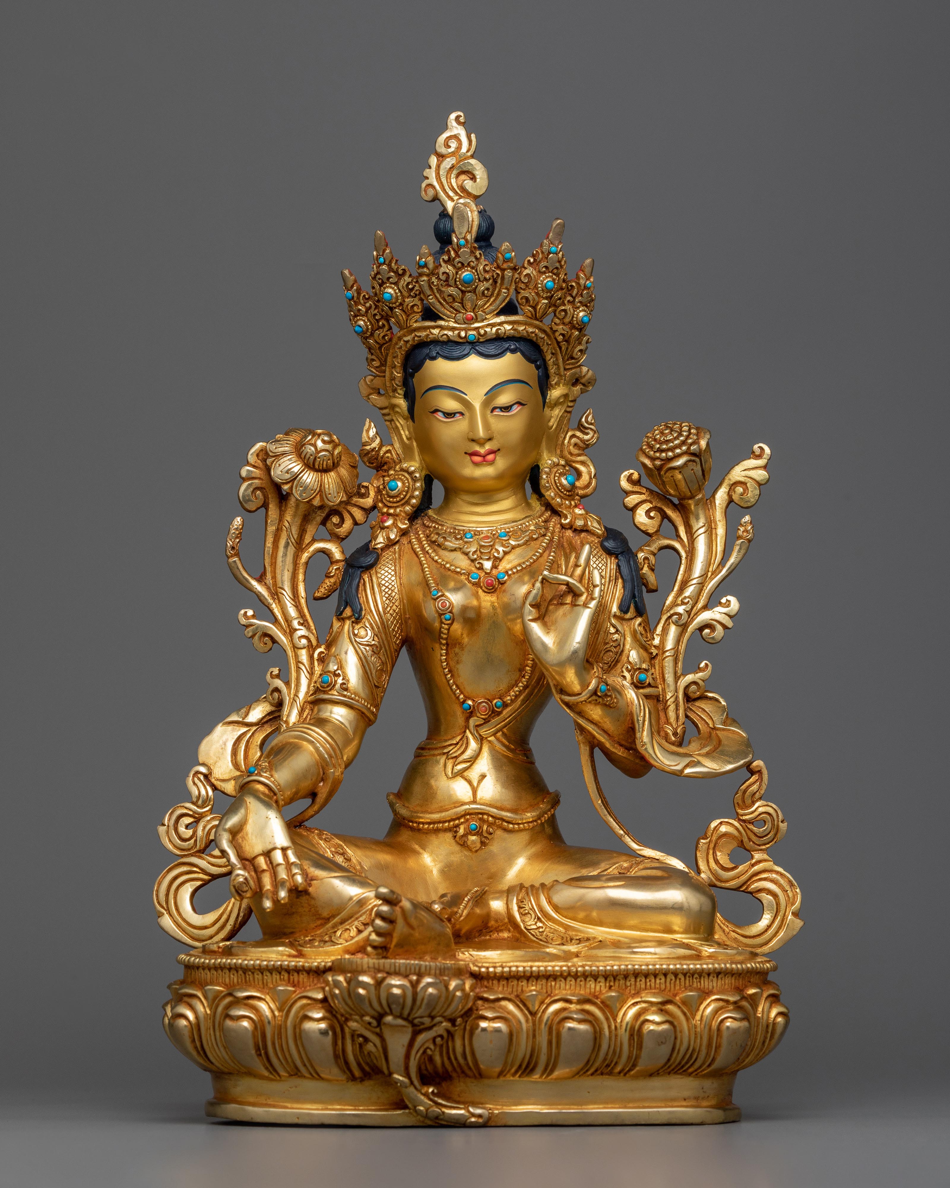 Goddess Green Tara Buddhism Statue | 24K Gold Radiance for Spiritual G