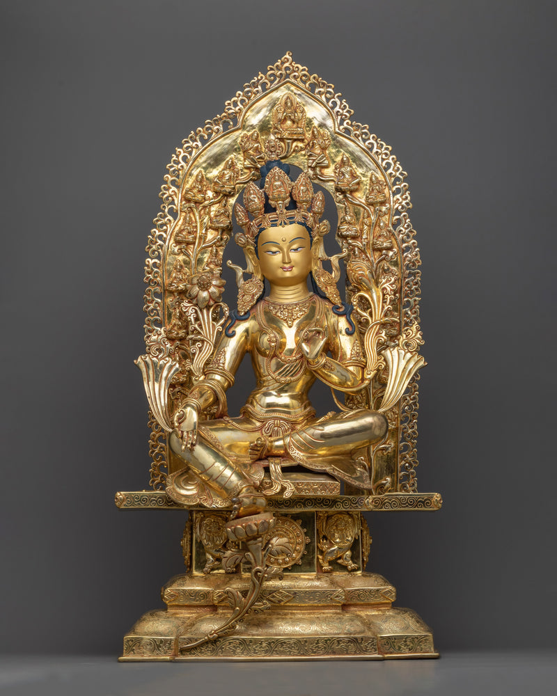 Green Tara on Throne Statue