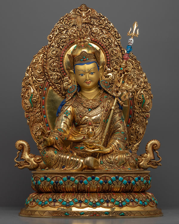 Gold Gilded Statue Guru Rinpoche Padmasambhava | Traditional Buddhist Art