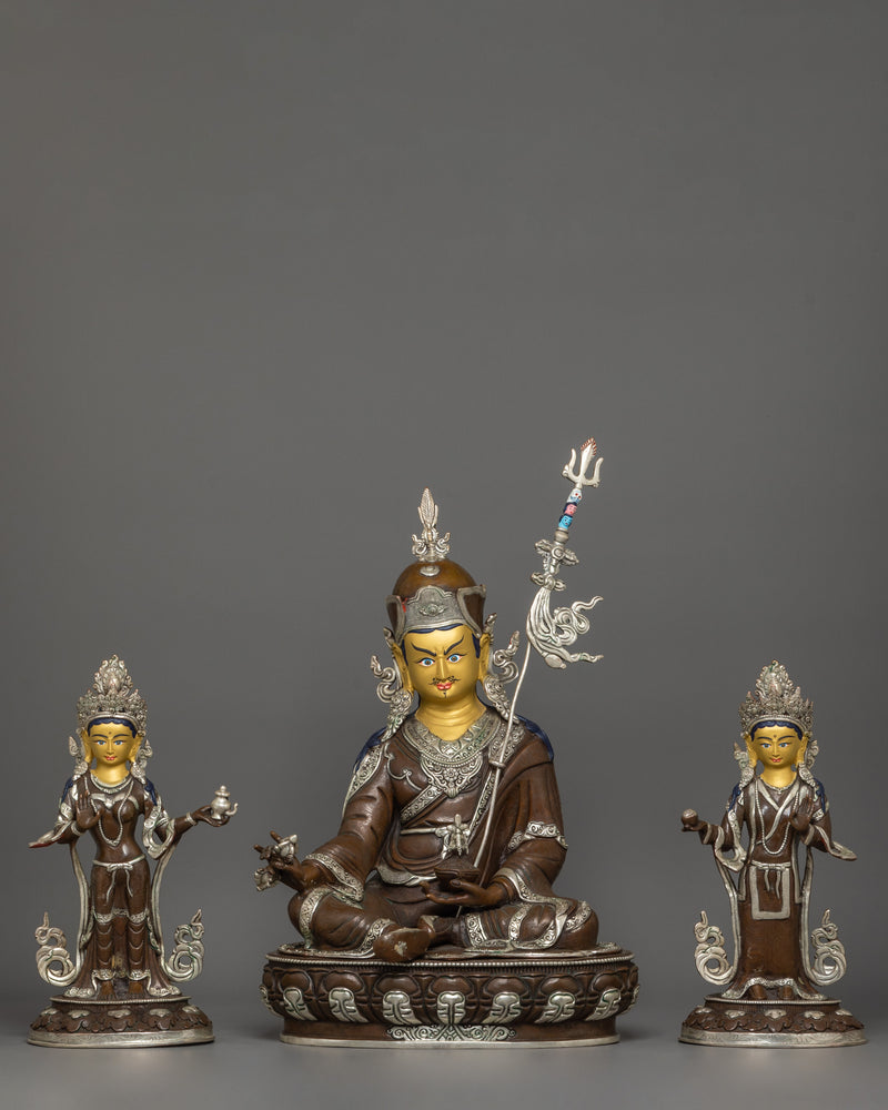 Guru Rinpoche With Two Consorts Statue