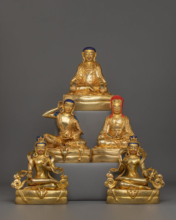 24K Gold Gilded Kagyu Master set Statue | Honoring the Great Vajrayana Lineage