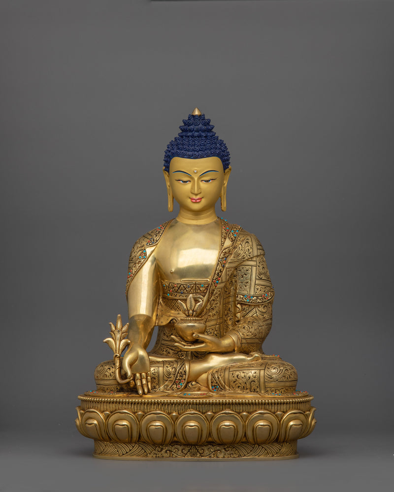 Healing Buddha Bhaisajyaguru Statue | 24K Gold Gilded Figurine