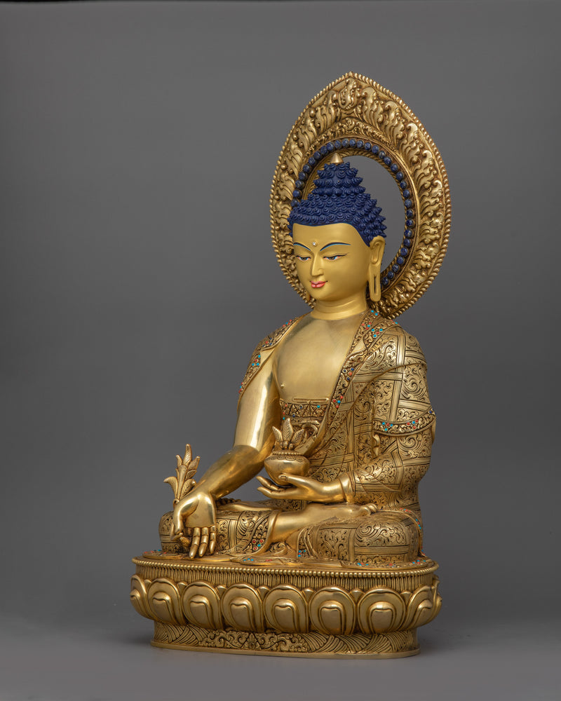 Healing Buddha Bhaisajyaguru Statue | 24K Gold Gilded Figurine