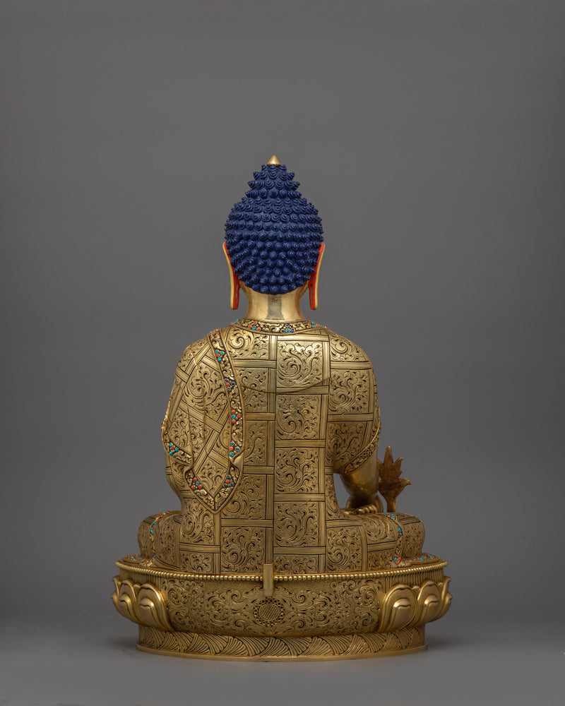 Healing Buddha Bhaisajyaguru Statue | 24K Gold Gilded Figurine