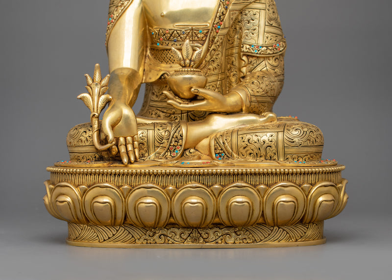 Healing Buddha Bhaisajyaguru Statue | 24K Gold Gilded Figurine