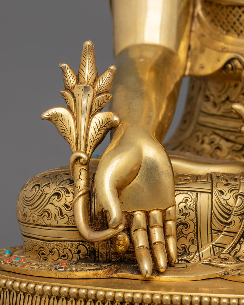 Healing Buddha Bhaisajyaguru Statue | 24K Gold Gilded Figurine