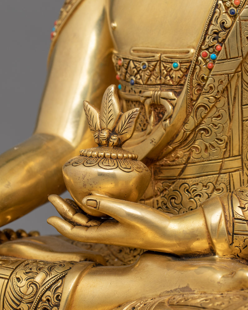 Healing Buddha Bhaisajyaguru Statue | 24K Gold Gilded Figurine