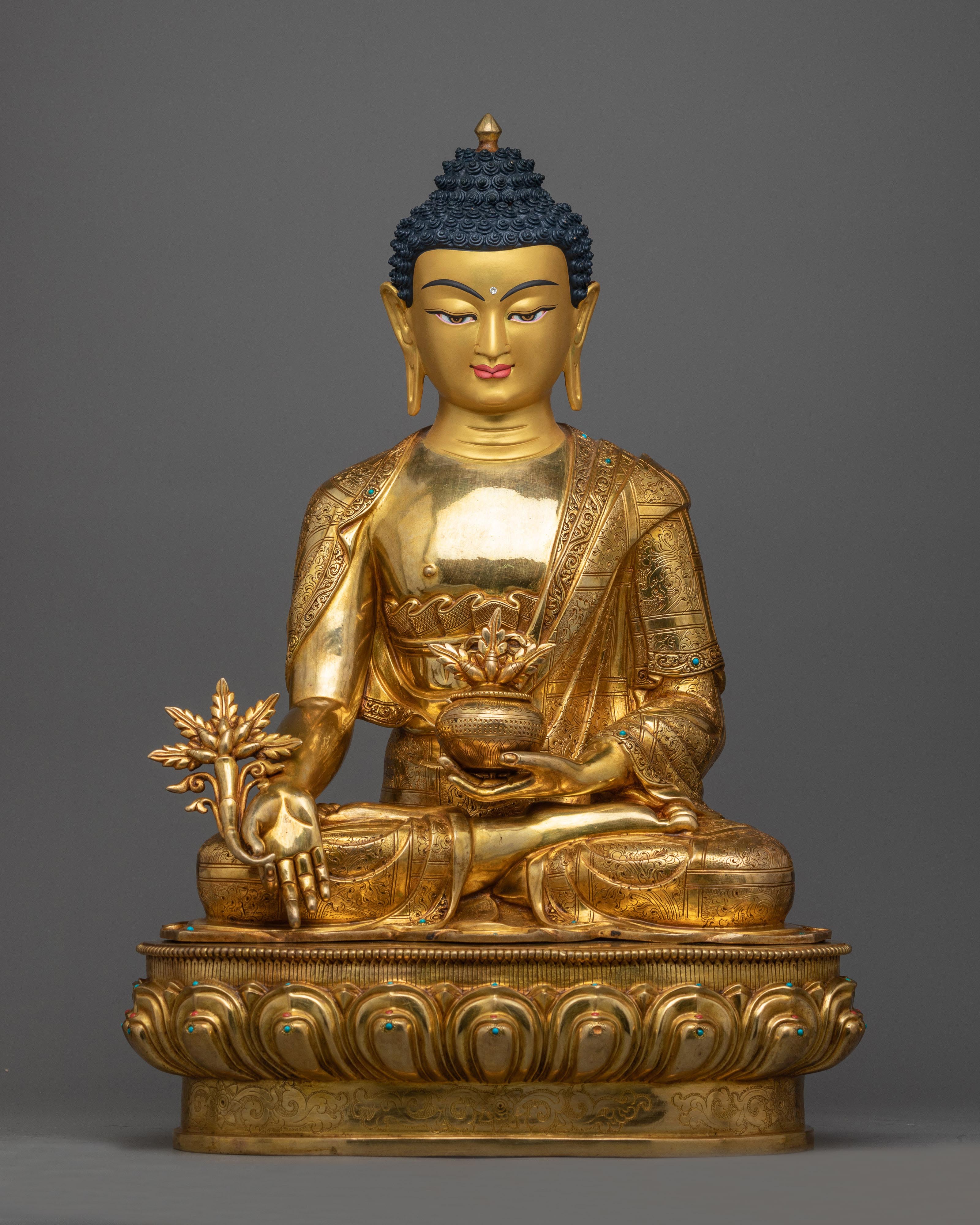 Healing Medicine Buddha Statue | Gold Gilded Beacon of Well-being