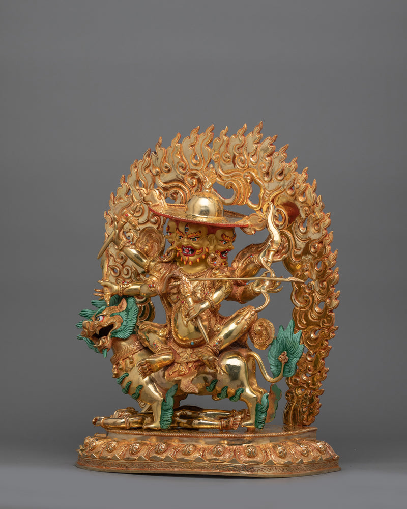 Tibetan Protector Deity Pehar Gyalpo Statue | 24K Gold Gilded Figurine