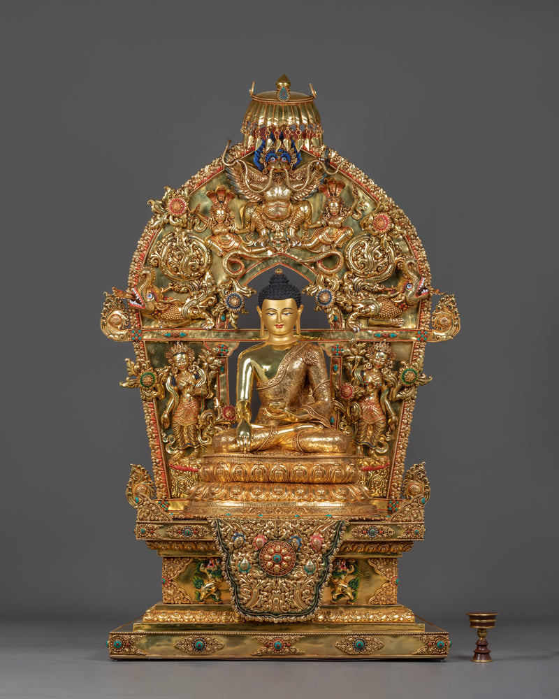 Big Shakyamuni Buddha Statue with Beautiful Throne | Known as Historical First Buddha