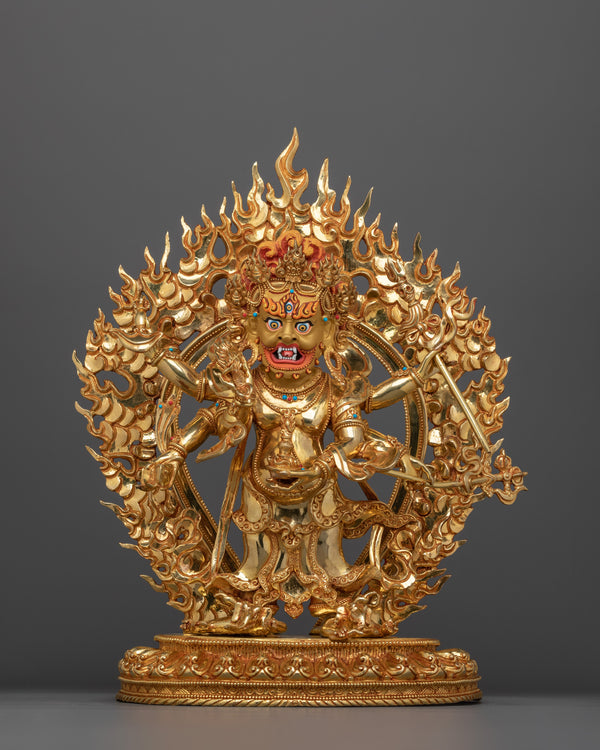 Hand-Carved White Mahakala Deity Statue | Tibetan Sculpture