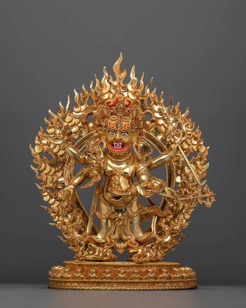 Hand-Carved White Mahakala Deity Statue | Tibetan Sculpture