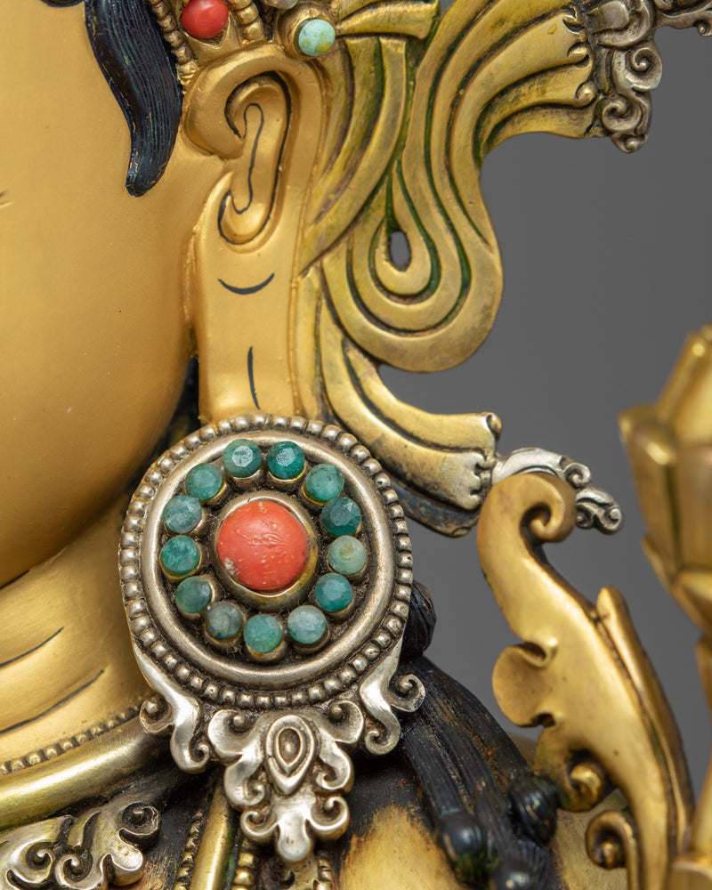 Green Tara Gold Sculpture | Goddess of Compassion