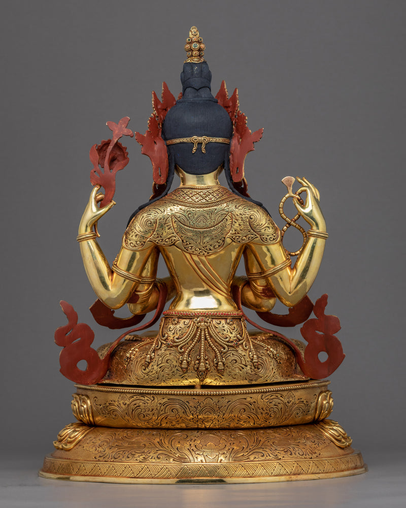 Chenrezig Gold Plated Statue | Compassionate Bodhisattva