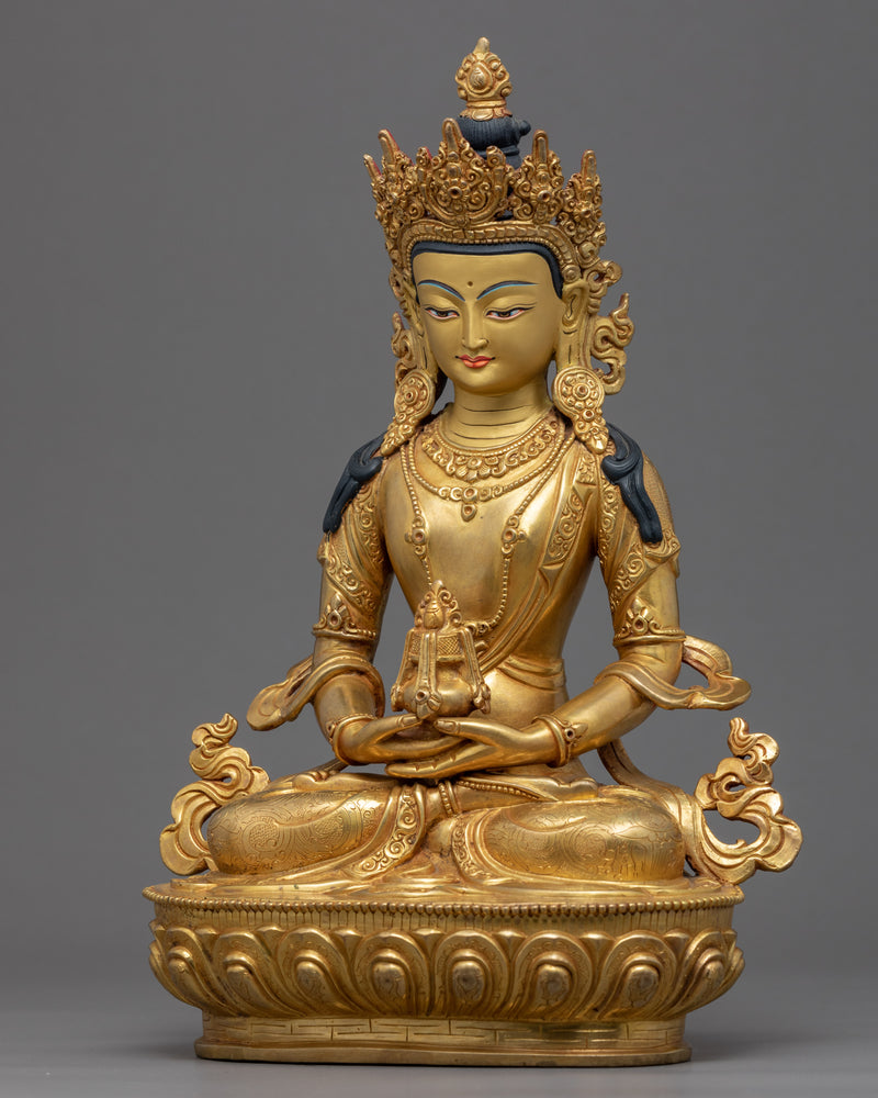 Amitayus Buddha of Long Life |  Hand Carved Buddhist Deity | Gold Gilded