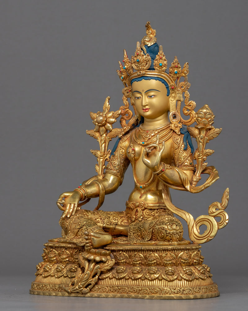 Statue of Green Tara Nepal | Mother Tara Statue | 24k Gold Gilded