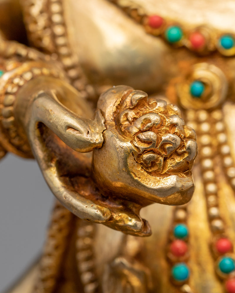 Gold Gilded Statue For Black Jambhala Practice | Traditional Himalayan Art