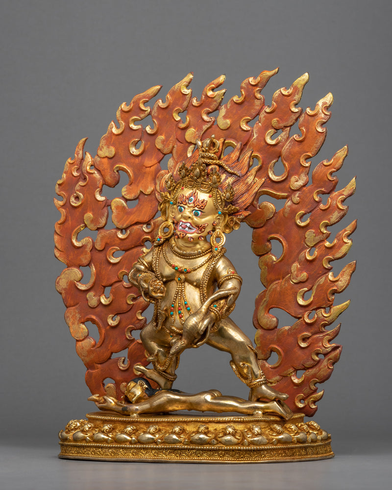 Gold Gilded Statue For Black Jambhala Practice | Traditional Himalayan Art