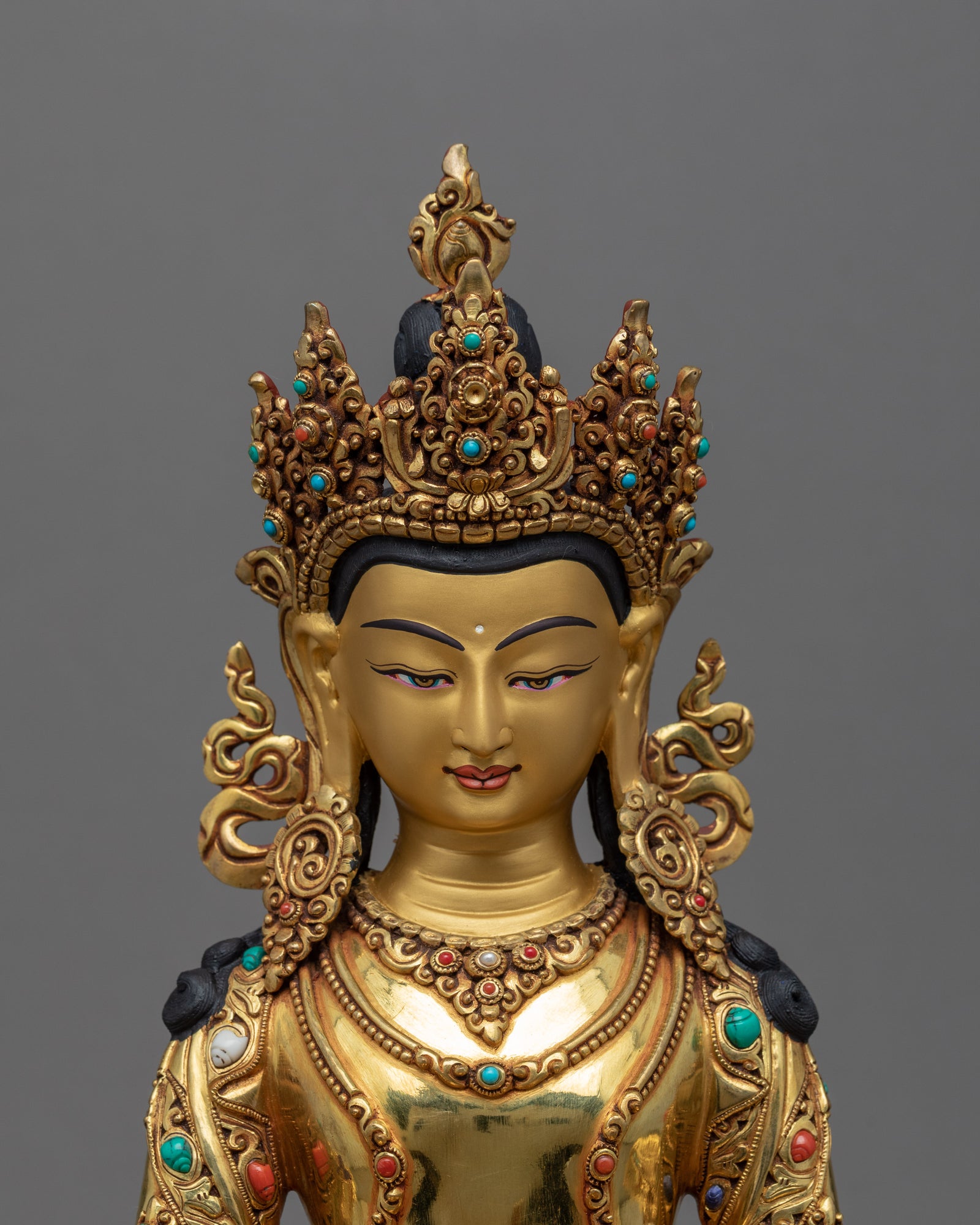 Ksitigarbha Bodhisattva Gold Gilded Statue | Tibetan Bodhisattva Gold